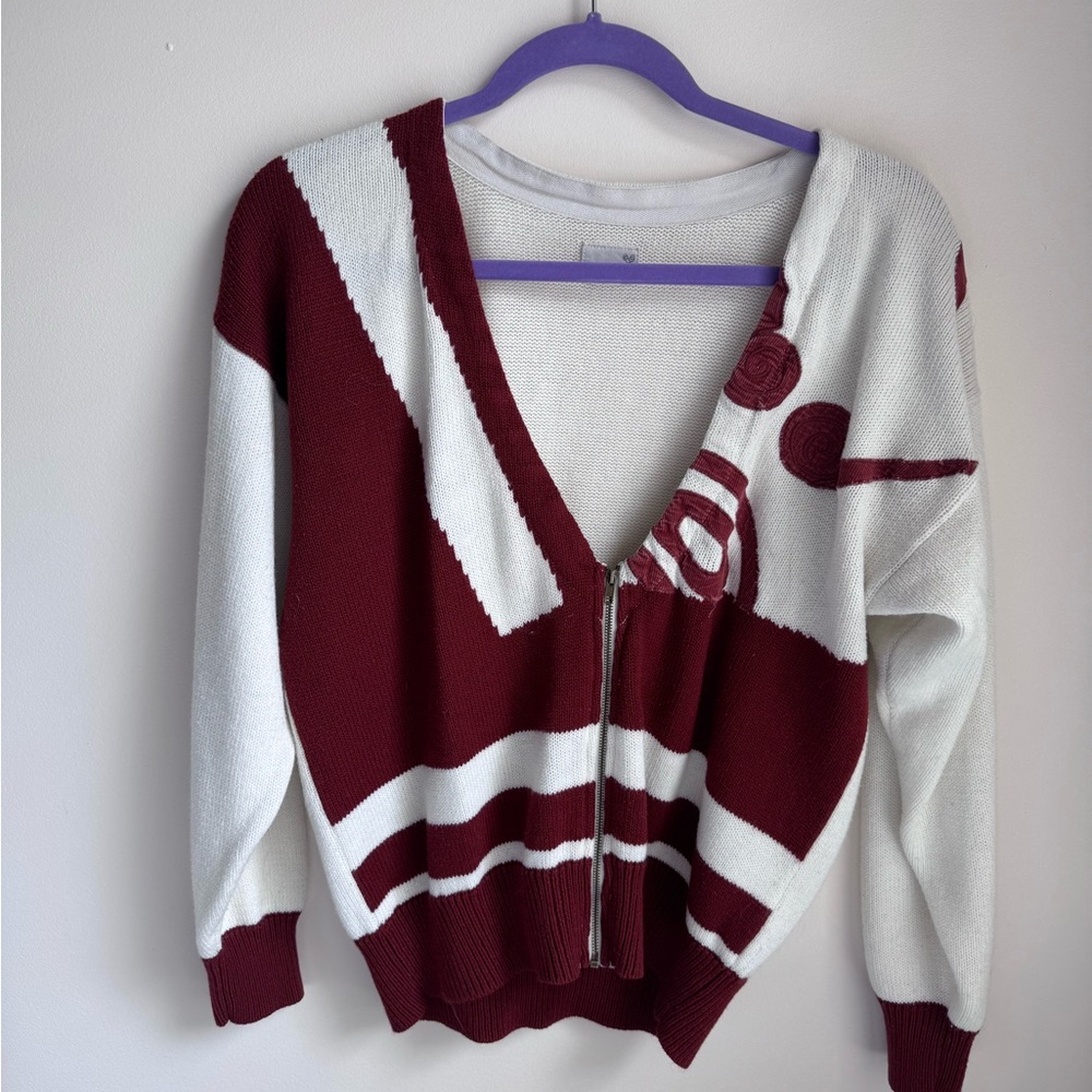 Urban Renewal Red and White V-Neck Sweater